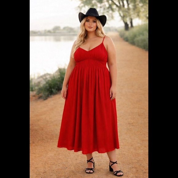 MADEWELL Red Textured Midi Dress